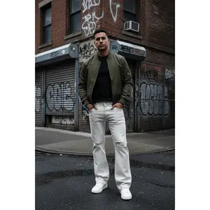Menswear Distressed Bootcut Textured Jeans, Casual Men's Denim Pants