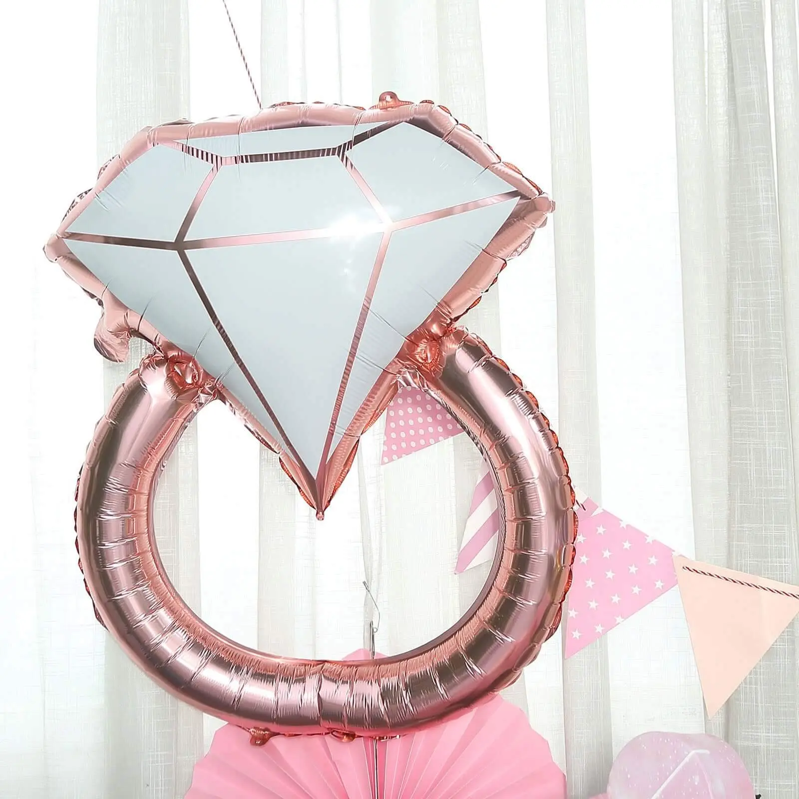 26" Ring Shape Mylar Foil Helium Air Balloon, Rose Gold & White Diamond Design, 20 Inches Option, Festive Party Home Supplies (No Warning Applicable)