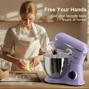 Professional Electric Stand Mixer with Large Stainless Steel Bowl, Powerful Kitchen Mixer includes Dough Hook, Beater and Whisk, Perfect Bread Cake Mixer for Baking and Home Cooking, Purple