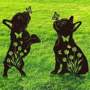 Outdoor Metal Dog Garden Decorations, French Bulldog Gift for Dog Lovers, Silhouette Garden Stakes for Yard Patio Lawn Outdoor Art