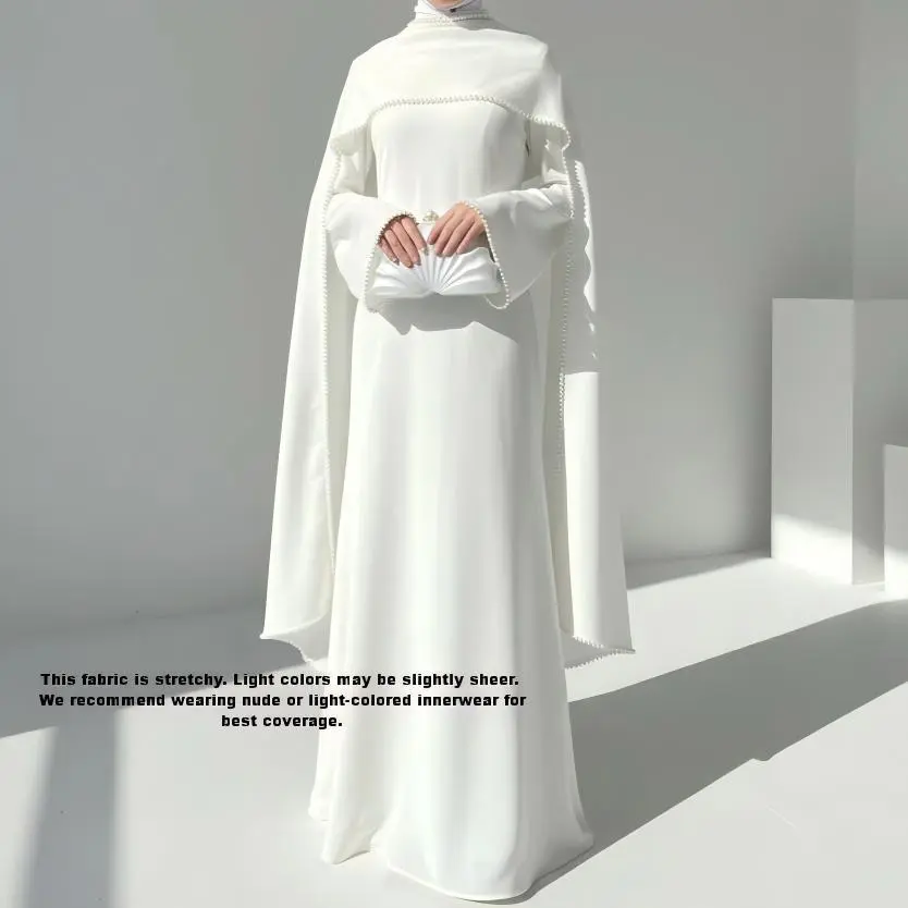 Elegant Abaya Gown with Draped Pearl Cape, Fitted Mock Neck Stretch Maxi Dress, Formal Evening Wear, Outfit of the Night, Zip, Watch Party, S, Wedding Guest Dresses, Pink Dress