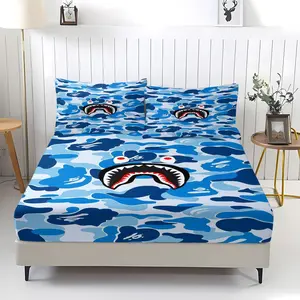 Camouflage Shark Themed Bed Sheet (Including 1 Bed Sheet And 2 Pillowcases), Comfortable Bedding Set, Suitable For Bedroom Decoration For Teenagers And Adults, Bed Sheet Sets