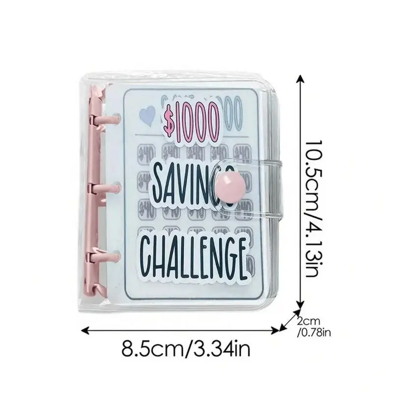 Compact Cash Organizer Budget Binder - Portable $1000 Goal Cash Tracking Tool with Transparent Cover, Visual Grid for Emergency Funds, Receipts