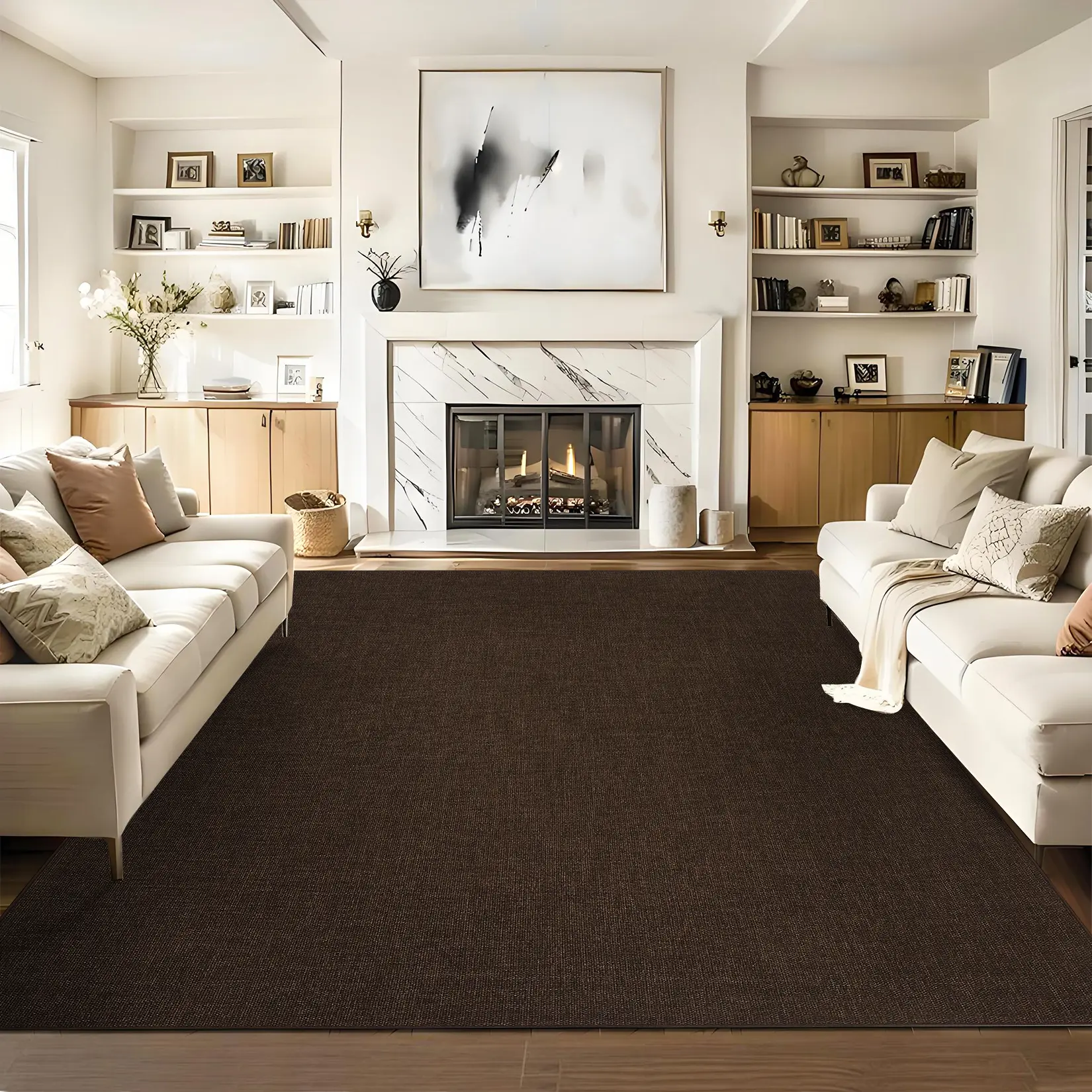 Modern Solid Color Carpet Soft and Washable Woven and Printed Area Carpet Ultra-thin and Foldable Interior Decorative Carpet Non-Shedding for Bedrooms Dining Rooms Farmhouses Living Rooms Cafes Playrooms