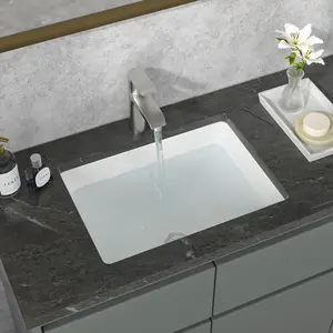 Sarlai 20.25 x 15 Inch Undermount Ceramic Bathroom Sink Rectangle Bathroom Vanity Sink White Ceramic Vessel Sink with Overflow Hole
