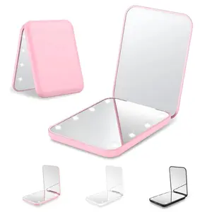 Mini Makeup Mirror, 1x/2x Magnification LED Cosmetic Mirror, Portable Foldable Handheld Wallet Mirror, Led Lights Mirror, Halloween Christmas Gift