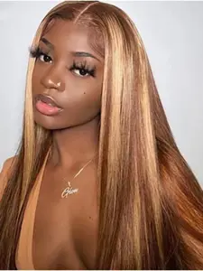 Glueless 5x5 Straight Lace Front Wigs Human Hair Honey Blonde 4/27 Highlight Ombre 180% Density Pre Cut Pre Plucked Wear And Go Wig for Women