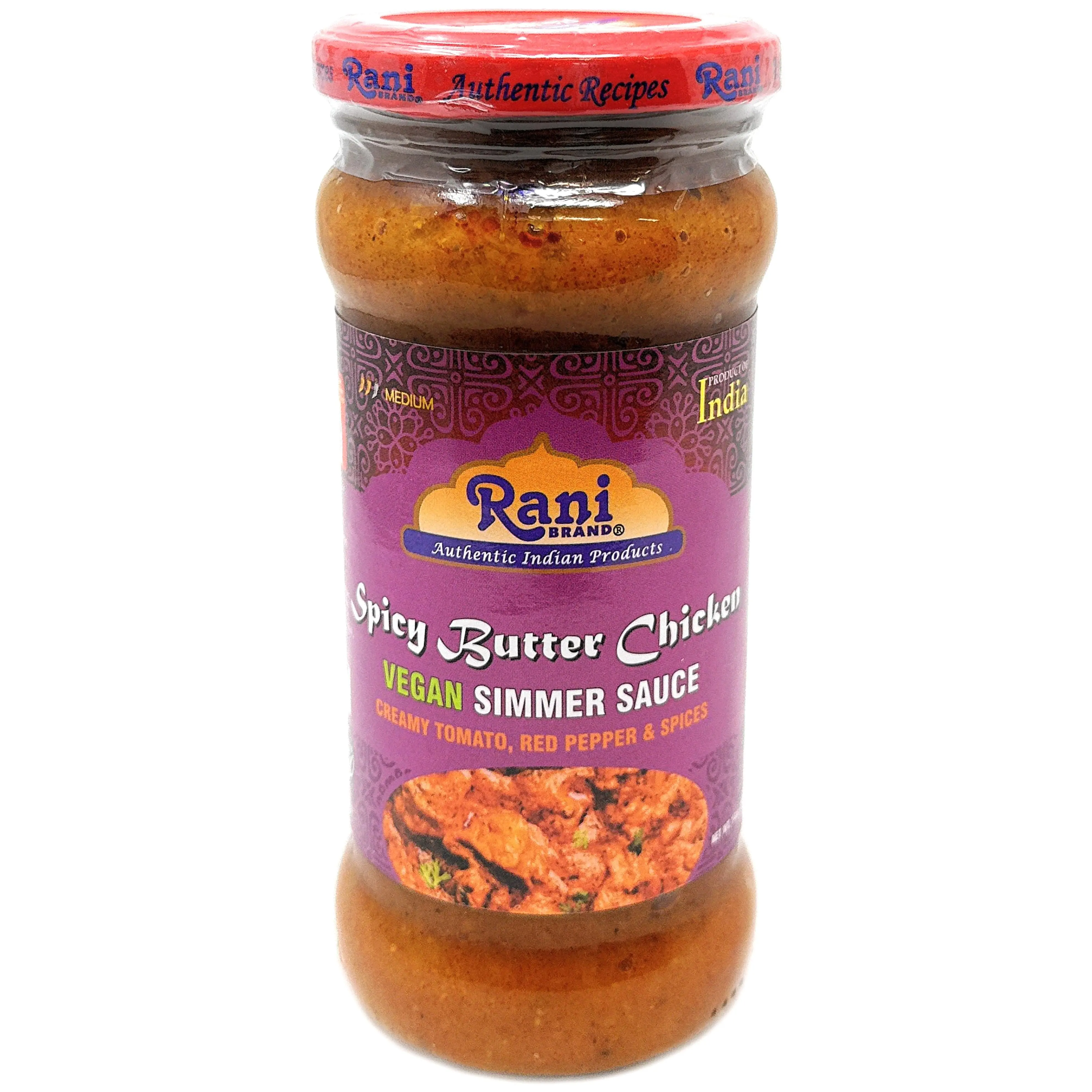 Rani Spicy Butter Chicken Curry Vegan Simmer Sauce (Creamy Tomato, Red Pepper & Spices) 14oz (400g) Glass Jar ~ Easy to Use | Vegan | No Colors | All Natural | NON-GMO | Gluten Free | Indian Origin