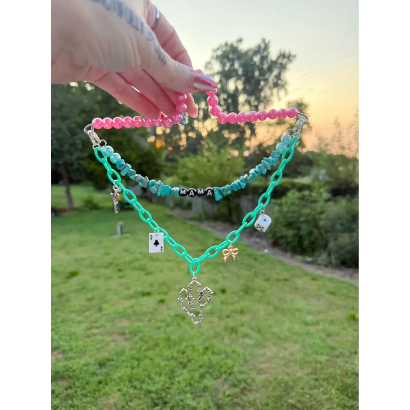 Turquoise & Pink Mama Car Charm Western Cactus