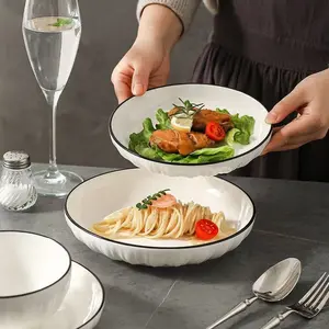 8 Inch Ceramic Plate Set, Deep Dinner Plates, Modern Ceramic Plates, Japanese & Nordic Style, Microwave & Oven Safe, Steak & Salad Dishes, Heat Resistant