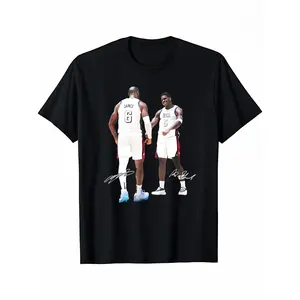 Menswear Short-Sleeve T-Shirt, LeBron James & Anthony Edwards SLAM Magazine Cover Print Crew Neck Top, 100% Cotton Unisex Casual Streetwear, Retro Sports Gift for Men