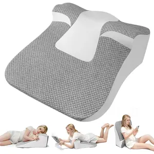 Bed Snorinator Pillow, Ergonomic Wedge Pillow for Sleep Apnea Memory Foam Reading Pillow for Back, Neck & Head Comfortable Support-Grey
