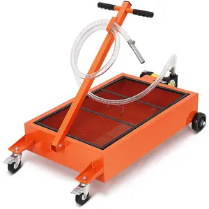 Waste Oil Drain Pan with 110V Pump, 15 gal Low Profile Electric Oil Drain Change Pan with 8 ft Hose & Folding Handle, Rolling Oil Drain Cart for Truck, RVs, Buses