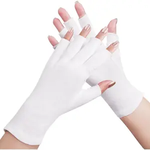 4 Pairs White Cotton Gloves, Fingerless, 100% Pure Cotton, Touchscreen, Moisturizing, One Size Fits Most, Dry Hands, Eczema Gloves