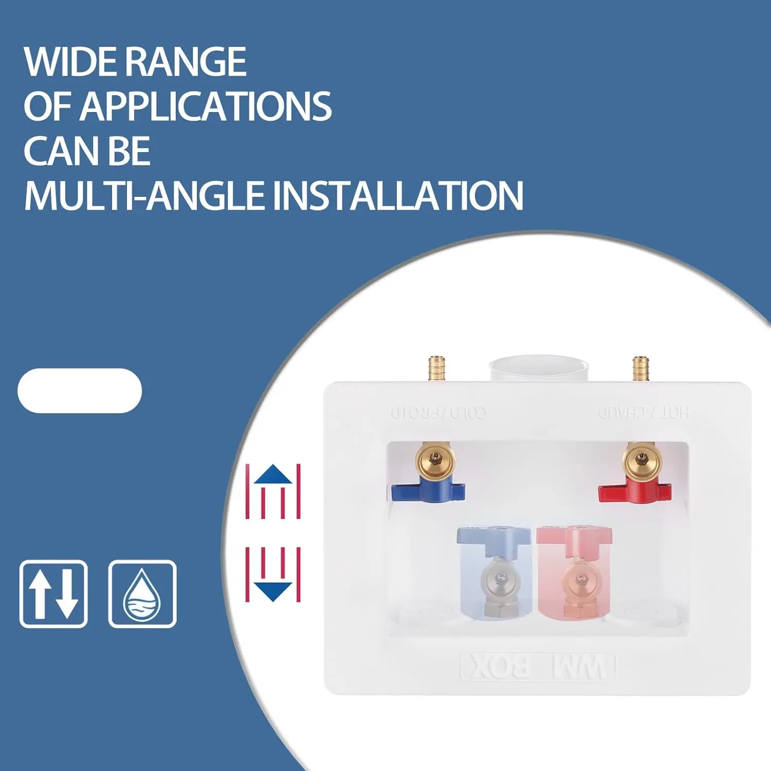 Premium Washing Machine Outlet Box with Center Drain, 1/2-Inch Pex Crimp x 3/4-Inch MHT Connection, Laundry Washer Valve Outlet Box with Clear Text Instructions