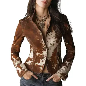 2025 New Retro Western Cowboy Style Lapel Single-Breasted Slim Fit Printed Jacket, Women's Unique Casual Coat Small Blazer, Slimming Fashion Versatile Top