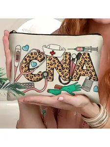 1pc Leopard Print CNA Theme Nursing Assistant Design Makeup & Toiletry Organizer Bag - Durable with, / Gift for CNA Professionals, Manicurists, Nurses - Machine Washable Makeup Pouch Makeup Storage Bag