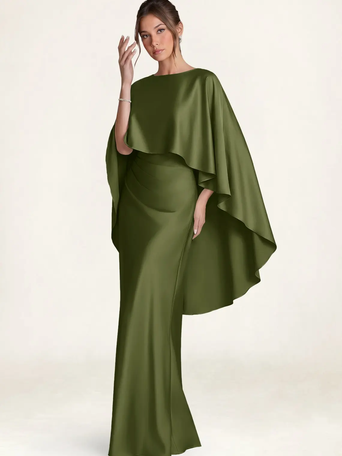 Azazie Cape Overlay Smooth Lustrous Draped Elegant Wedding Bridesmaid Formal Stretch Satin Shawl