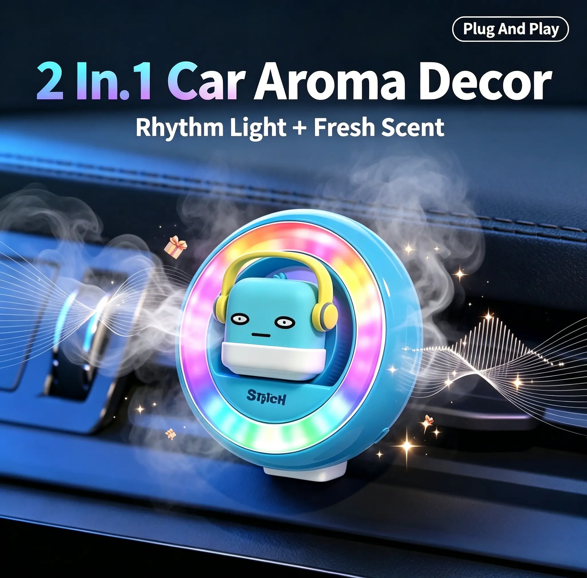 2-in-1 Music Sync Car Freshener & Decor | Dances to Every Beat, Clip-On Vent Aroma Diffuser, Eliminates Odors & Adds Luxury Style, Perfect for Music Lovers, TikTok's Hottest Car Gadget