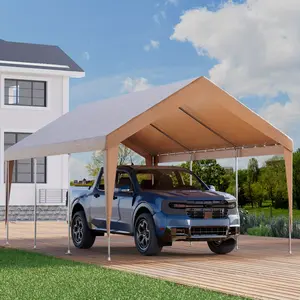 Heavy Duty 10x20 Carport Canopy Replacement Cover, Waterproof & UV-Resistant Garage Top Tarp, Outdoor Portable Car Garage & Boat Shelter, Gray/White/Yellow