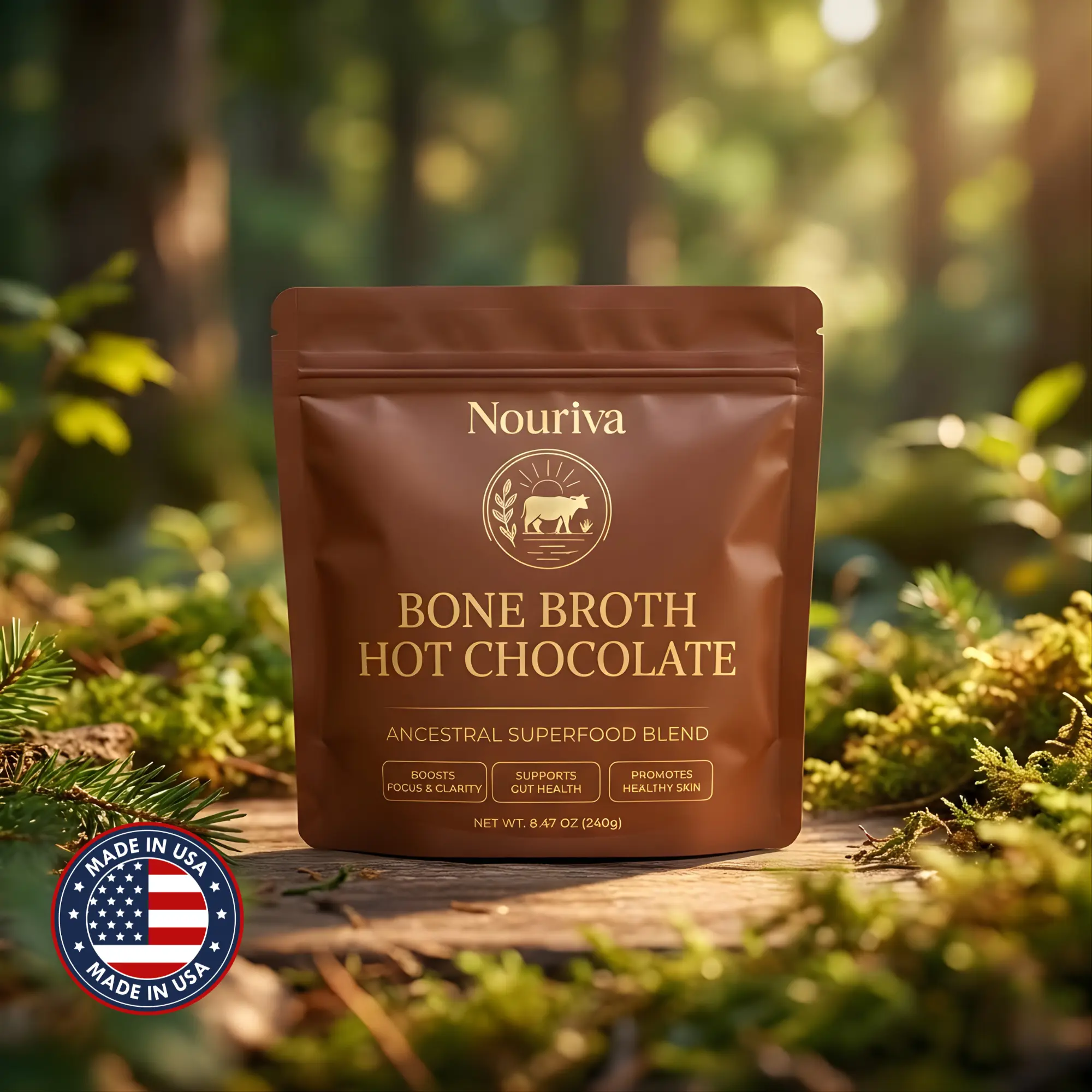 Bone Broth Hot Chocolate - Ancestral Superfood Blend for Gut Health, Skin Glow, and Mental Clarity - 40 Servings - Healthy, Beverage, Cocoa
