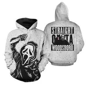 Custom Ghostface Woodsboro Hoodie, Personalized 3D Horror Graphic Sweatshirt, Unisex Slasher Movie Streetwear For Scream Fans
