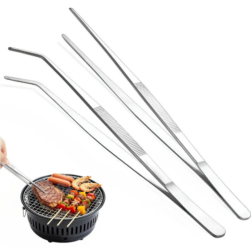 Kitchen Tweezers Tongs 1/2Pcs, 30.5cm Extra Long Stainless Steel Heavy Duty Cooking Tweezers for Chef, Food Serving, Grill, Culinary, Pasta, Salad, BBQ.