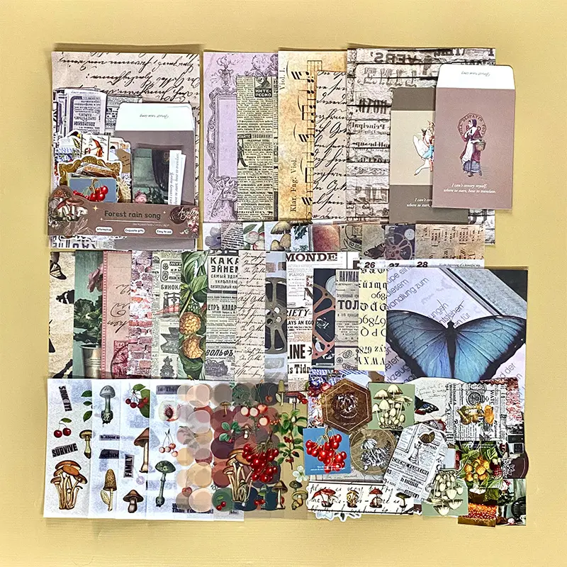 Vintage Journaling  - Botanical Flower Stickers, Daily Text Stickers, Envelopes, Cards for DIY Scrapbook Collage Decor Supplies self adhesive decorative sticker junk journal kit