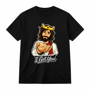 Cotton Oversized T-Shirt Tee Unisex Graphic Print Funny Meme T-Shirt, Crowned Hand Reaching I Got You Design for Casual Streetwear Everyday Gift Wear