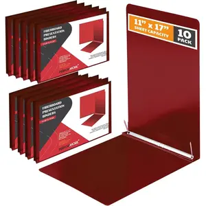 10 Pack of 11x17 Inch Landscape Pressboard Presentation Binder Folder, Red Fiberboard Report Cover with Metal Prong Paper Fastener for Document Storage, Proposals, Transcripts