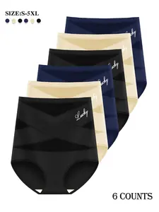 6PCS High-Waisted Letter Print Tummy Control Briefs,Criss Cross Mesh Panties,Breathable & Comfy Underwear for Women,Everyday Comfort Knicker, All Seasons Fit for Woman,mothersdaygift.