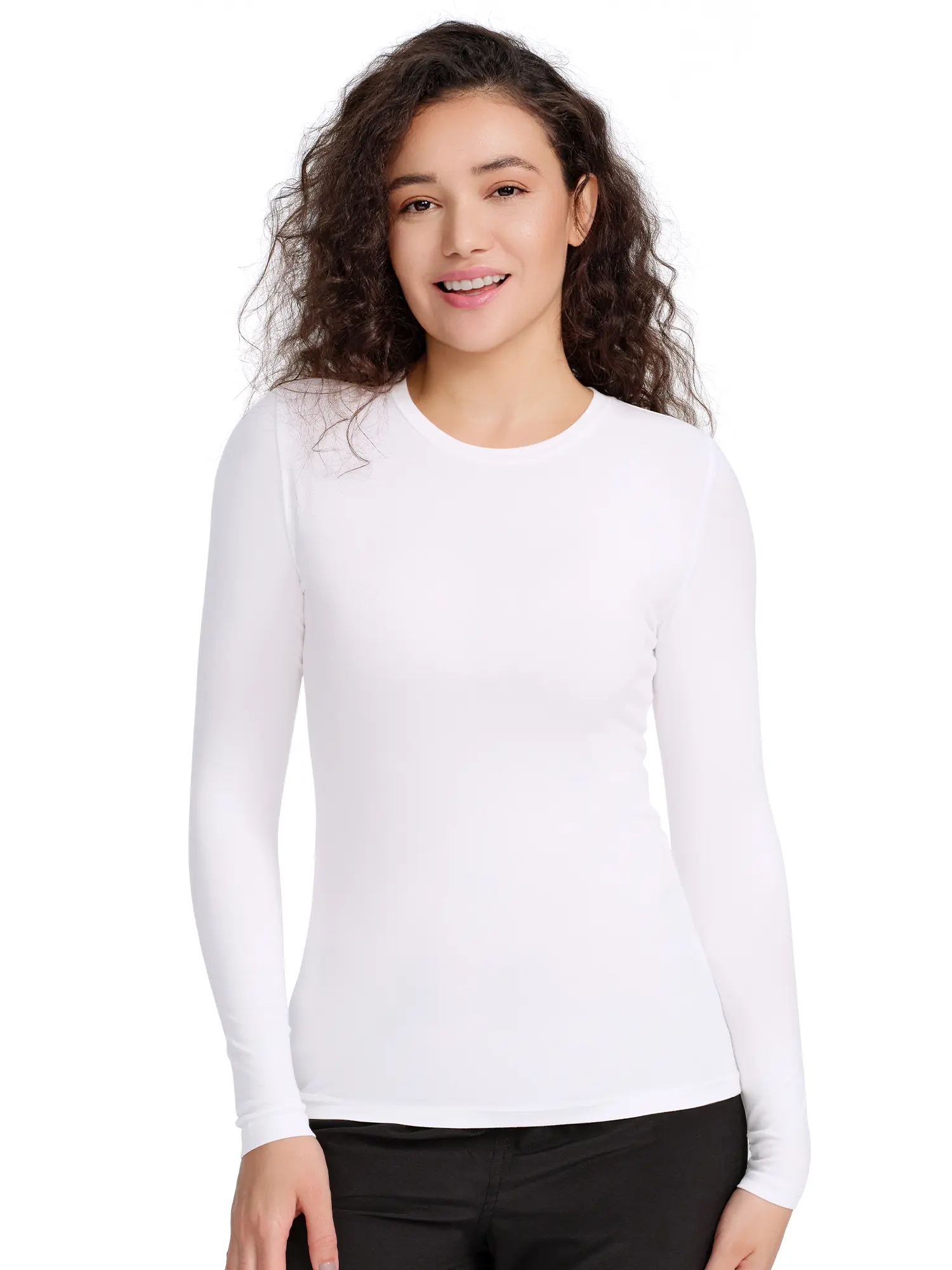 COZYFIT Women's Long Sleeve Underscrub Tee - Slim, Soft, Smooth Polyester Fabric, Round Neck, Casual Breathable Workwear Top for Summer Vibes