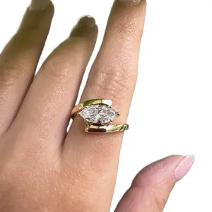 East-West Marquise Lab-Grown Diamond Ring 14KT Yellow Gold 1.20CT EF VS Modern East-West Setting for Engagements & Special Occasions