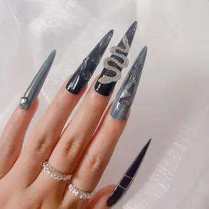 Nailrosy 10Pcs Handmade Reusable Press-On Nails, Long Stiletto Acrylic 3D Flower DIY Nails Extension Kit with Tools for Women’s Festivals & Daily Wear