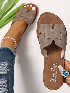 Women's Korean Style Casual Flat Sandals, One-Step Toe-Exposed Design, Perfect for Spring Summer, Pair with Dresses & Outdoor Activities Footwear