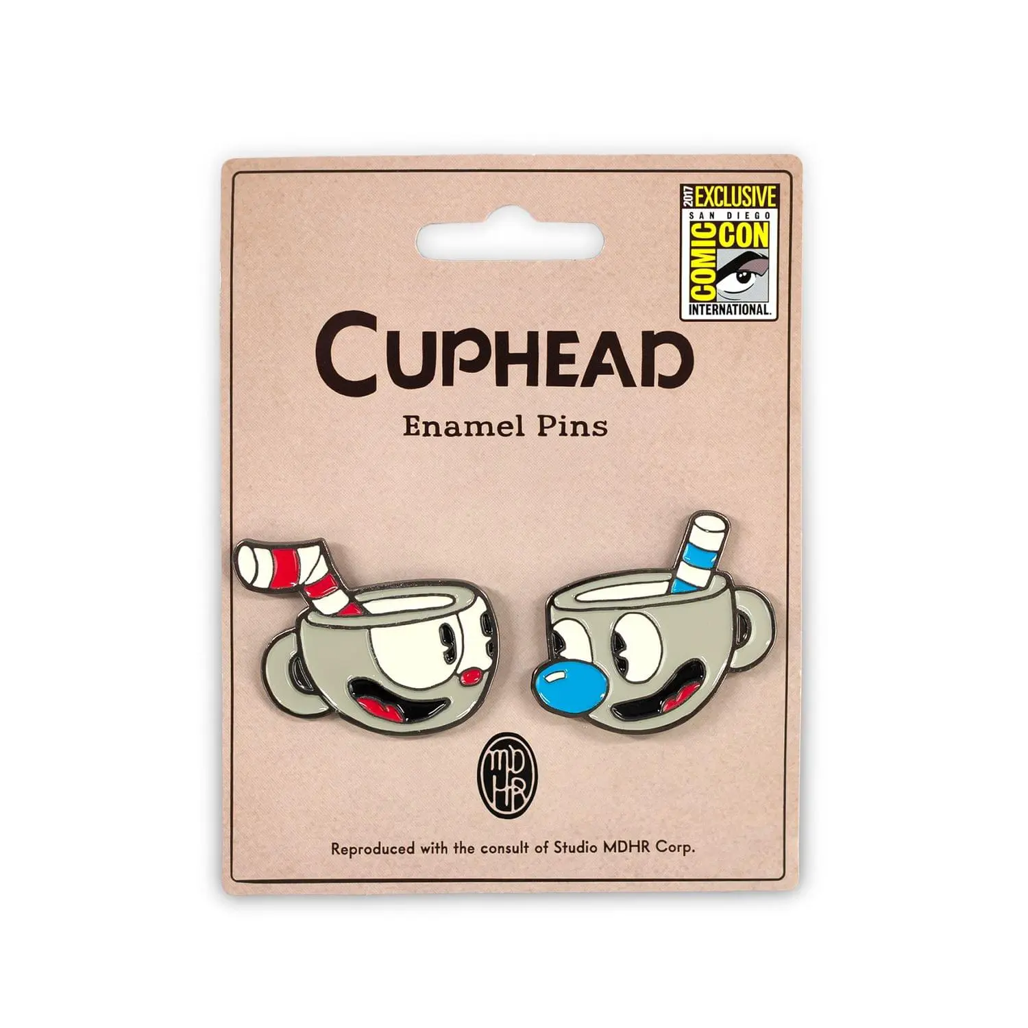 Cuphead Enamel Collectible Brooch Pin 2-Pack, San Diego Comic-Con 2017 Exclusive, Cartoon Art Character Faces Accessory, Collectible Pins, Character Art