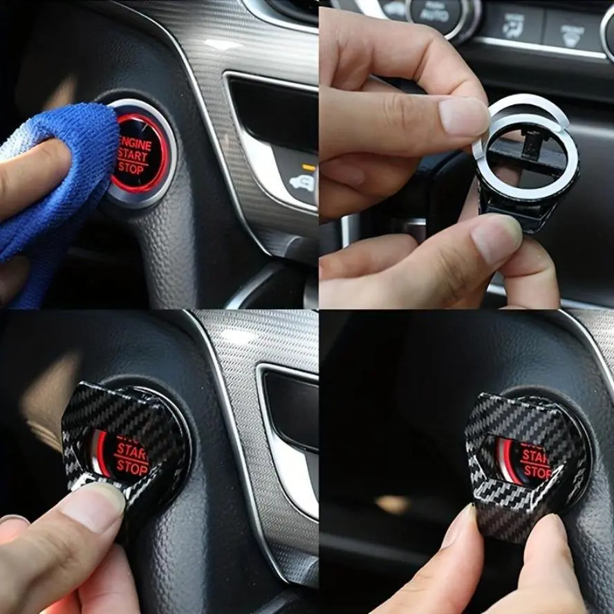 Carbon Fiber Engine Start Stop Button Cover, Universal Car Interior Push Start Switch Trim, Anti Scratch Decorative Ignition Ring Cap, Stylish Auto Accessories for Cars, SUVs & Daily Driving Interior Upgrade