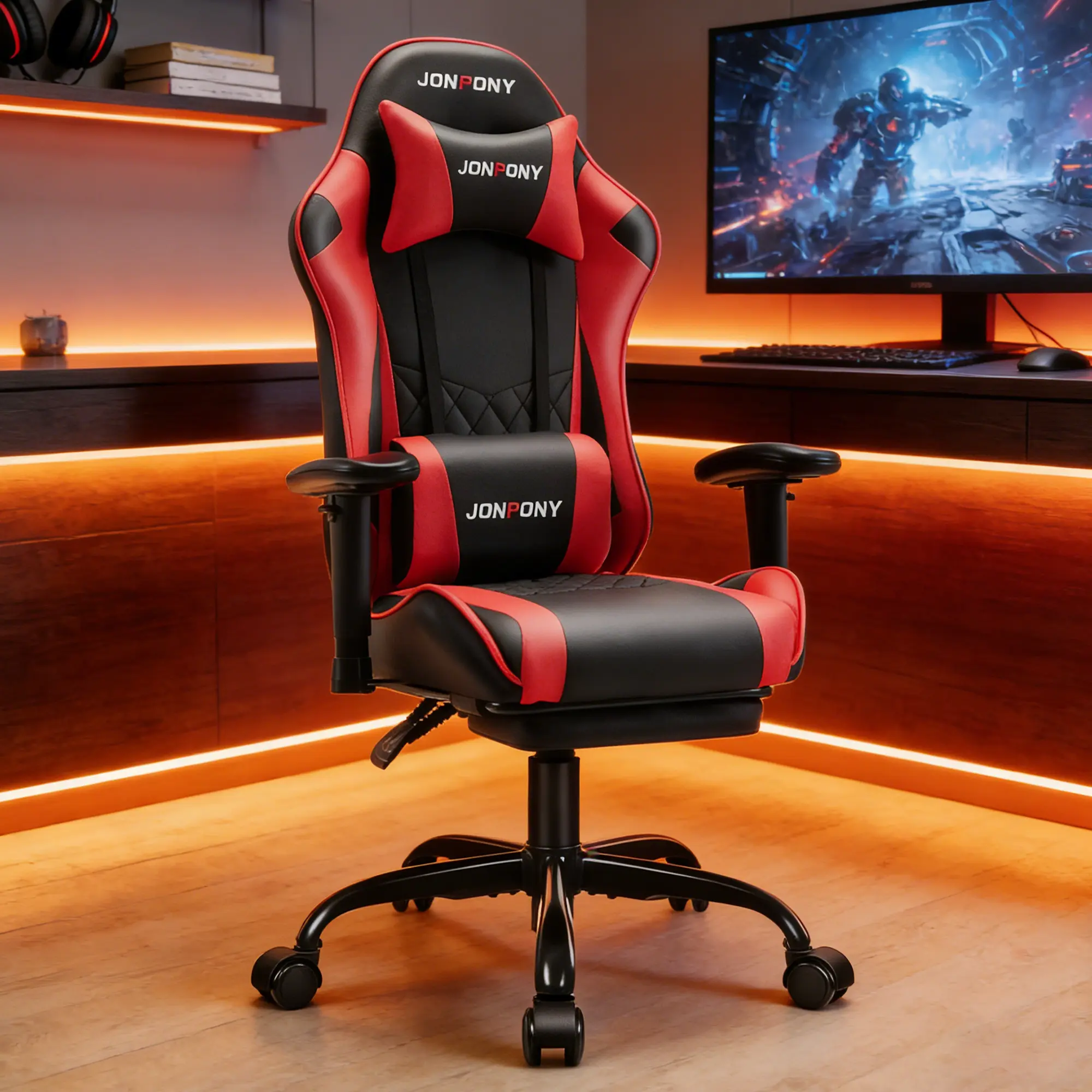 JONPONY Big and Tall 500LBS Gaming Chair, Ergonomic Design with 2D Armrests,PU Leather with Footrest and Lumbar Support, High Back Office Chair Support 8 Hours Long Sitting, Computer Chair