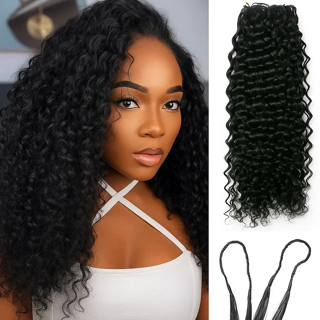 Premium Kinky Curly Human Hair Braids, Natural Black Deep Wave Crochet Hair, Small Spirals Feather Extensions for Female with Natural Look #SummerWins #DealsForYouDays, Crochet Hair Human Hair, Long
