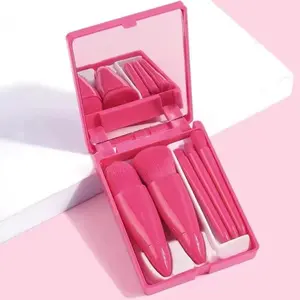 Portable 5-Piece Mini Travel Makeup Brush Set, Multifunctional Cosmetic Brushes with Mirror, Compact Foundation, Concealer & Eyeshadow Brushes (Rose Red)