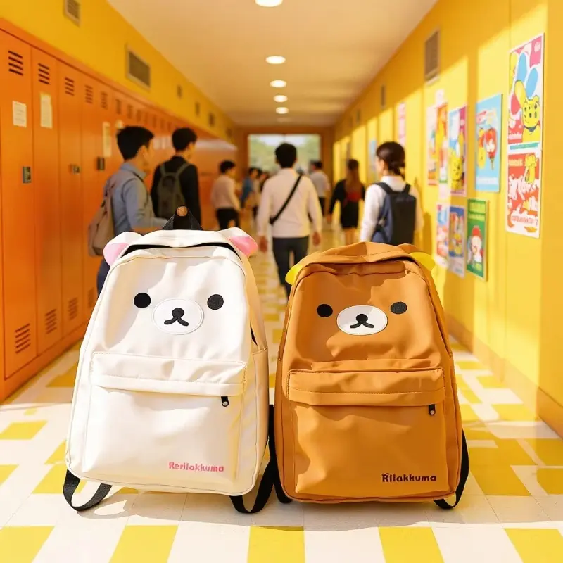 Kawaii Rilakkuma Bear Ear Backpack Large Capacity Student Bookbag  Description