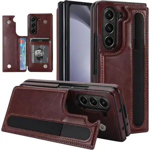 for Samsung Galaxy Z Fold 7/6/5 Case with S Pen Holder and Card Holder, Heavy Duty Shockproof Wallet Protector, Luxury Business Leather Cover Case, Accessories, Smartphone