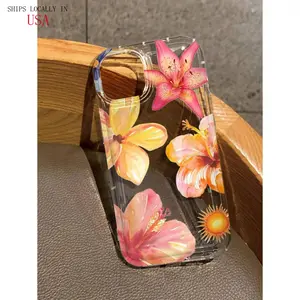 Hibiscus Flower Floral Print Clear Phone Case Compatible With iPhone 16 Plus iPhone 15 Pro Max 14 13 12 11 Pro Max X/XS XS MAX and GalaxyS22/S23/S24/S23Plus/S24ultra