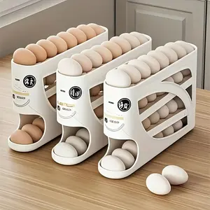 2-Tier Rolling White Durable Plastic Egg Holder, 24-Egg Capacity Space-Saving Side-Door Storage Rack with Smooth Surface (Household Refrigerator Accessory)