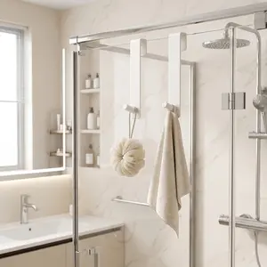 2-Pack Shower Door Hooks Set, 5.24-Inch Extended Towel Rack for Frameless Glass Doors, Easy Install Bathroom Accessories