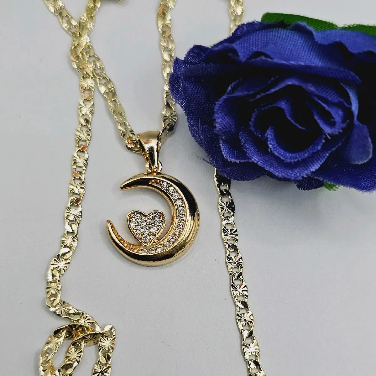 MOON WITH HEART beautiful chain regular style Gold-plated 18"inches 24"inches available