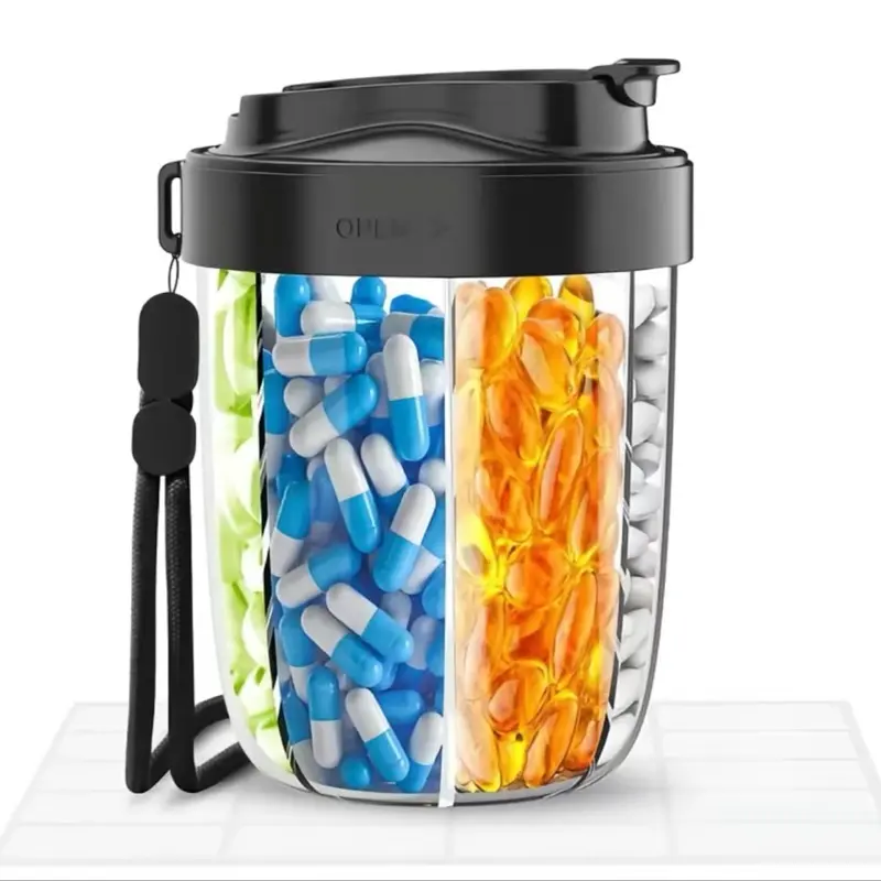 Large Pill Organizer with Large Compartments Portable Pill Dispenser for Travel Anti-Mix Design Wide Opening Easy Access Vitamin Dispenser Includes 20 Blank Stickers Black Healthcare medical supplies