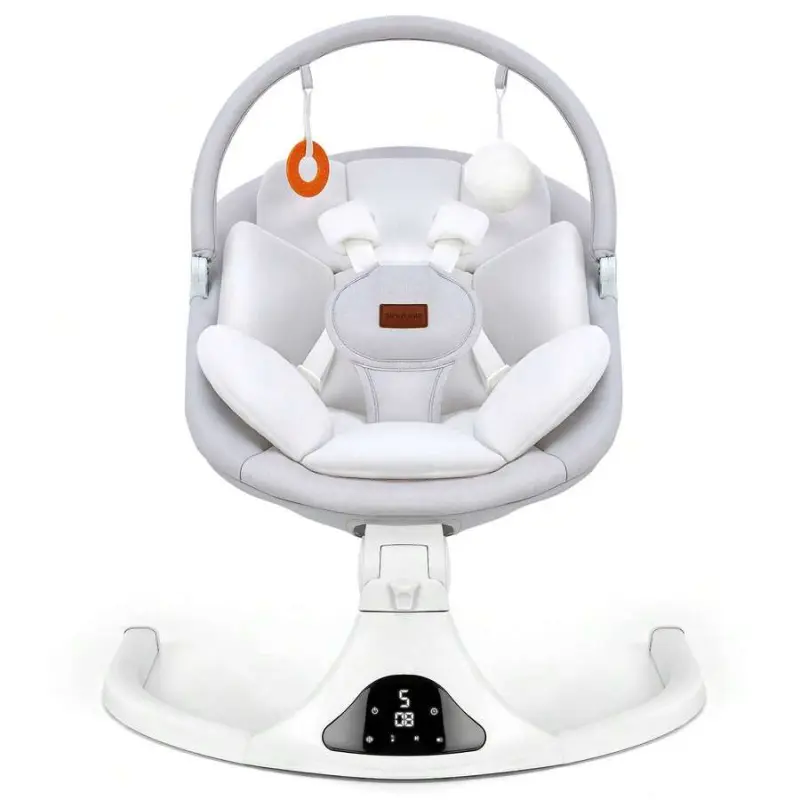 Electric Baby Swing for 0-9 Months Infants (20 Lbs Max), Bluetooth, 5 Speed Motions, 12 Soothing Melodies, Remote Control, Portable, Gray, 5-Point Safety Harness, 3 Recline Positions, Adjustable Seats, Breathable Mesh, Iron Frame, Adjustable Seat, Bluetoo