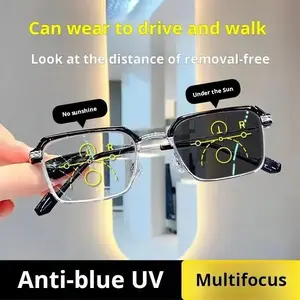 Progressive Photochromic Reading Glasses, Auto-Tint Design, Anti-Blue Light, UV Protection, Ideal for Near/far Vision