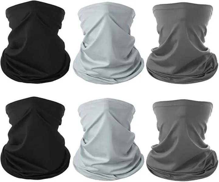 6-Pack Breathable Neck Gaiter Face Covers for Youth & Adults, Multi-functional 1 Size Bandana with UV Protection for Summer Biking & Sports, One Size, Quick Dry